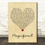 U2 Magnificent Vintage Heart Decorative Wall Art Gift Song Lyric Print