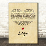 ZZ Top Legs Vintage Heart Decorative Wall Art Gift Song Lyric Print