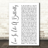 Dolly Parton Love Is Like A Butterfly White Script Decorative Wall Art Gift Song Lyric Print