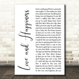 Mark Knopfler & Emmylou Harris Love and Happiness White Script Wall Art Song Lyric Print