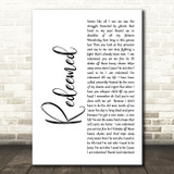 Big Daddy Weave Redeemed White Script Decorative Wall Art Gift Song Lyric Print