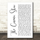 Genesis The Cinema Show White Script Decorative Wall Art Gift Song Lyric Print
