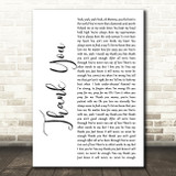 Stan Walker Thank You White Script Decorative Wall Art Gift Song Lyric Print