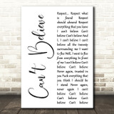 Staind Cant Believe White Script Decorative Wall Art Gift Song Lyric Print