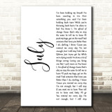 Noah Cyrus July White Script Decorative Wall Art Gift Song Lyric Print