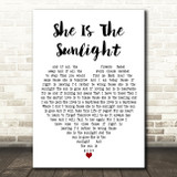 Trading Yesterday She Is The Sunlight White Heart Decorative Wall Art Gift Song Lyric Print