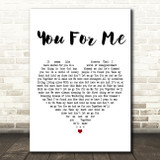 Johnny Gill You For Me (The Wedding Song) White Heart Decorative Gift Song Lyric Print