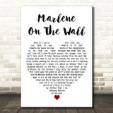 Suzanne Vega Marlene on the Wall White Heart Decorative Wall Art Gift Song Lyric Print