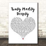 One Direction Truly Madly Deeply White Heart Decorative Wall Art Gift Song Lyric Print