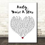 The Killers Andy, Youre A Star White Heart Decorative Wall Art Gift Song Lyric Print