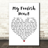 Bill Evans My Foolish Heart White Heart Decorative Wall Art Gift Song Lyric Print