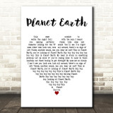Duran Duran Planet Earth White Heart Decorative Wall Art Gift Song Lyric Print