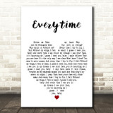 Britney Spears Everytime White Heart Decorative Wall Art Gift Song Lyric Print
