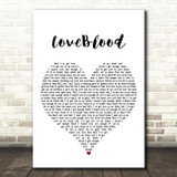 King Charles Loveblood White Heart Decorative Wall Art Gift Song Lyric Print