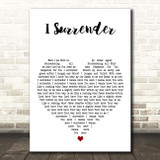 Hillsong I Surrender White Heart Decorative Wall Art Gift Song Lyric Print