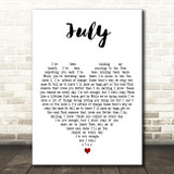 Noah Cyrus July White Heart Decorative Wall Art Gift Song Lyric Print