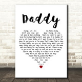 Coldplay Daddy White Heart Decorative Wall Art Gift Song Lyric Print