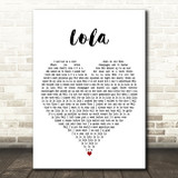 The Kinks Lola White Heart Decorative Wall Art Gift Song Lyric Print