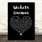 Glen Campbell Wichita Lineman Black Heart Song Lyric Quote Print