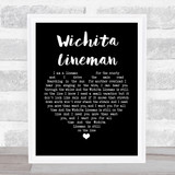Glen Campbell Wichita Lineman Black Heart Song Lyric Quote Print