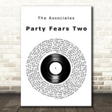 The Associates Party Fears Two Vinyl Record Decorative Wall Art Gift Song Lyric Print