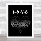 Nat King Cole L-O-V-E Black Heart Song Lyric Quote Print