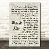 The Allman Brothers Band Midnight Rider Vintage Script Decorative Wall Art Gift Song Lyric Print