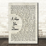 Faith Hill I Hope You Dance Vintage Script Decorative Wall Art Gift Song Lyric Print