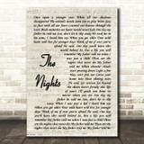 Avicii The Nights Vintage Script Decorative Wall Art Gift Song Lyric Print
