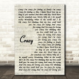Patsy Cline Crazy Vintage Script Decorative Wall Art Gift Song Lyric Print