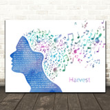 Neil Young Harvest Colourful Music Note Hair Song Lyric Print