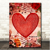 Oasis Wonderwall Deep Red Floral Heart Song Lyric Print