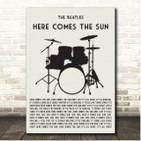 The Beatles Here Comes The Sun Drum Kit Black Song Lyric Print