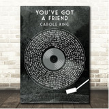 Carole King You've Got a Friend Grunge Grey Vinyl Record Song Lyric Print