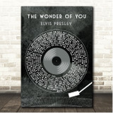 Elvis Presley The Wonder Of You Grunge Grey Vinyl Record Song Lyric Print