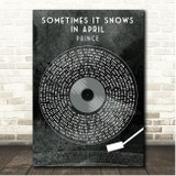 Prince Sometimes It Snows In April Grunge Grey Vinyl Record Song Lyric Print