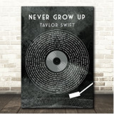 Taylor Swift Never Grow Up Grunge Grey Vinyl Record Song Lyric Print