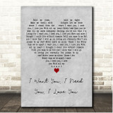 Elvis Presley I Want You, I Need You, I Love You Grey Heart Song Lyric Print