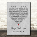 John Adams Things That Make You Beautiful Grey Heart Song Lyric Print