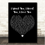 Elvis Presley I Want You, I Need You, I Love You Black Heart Song Lyric Print