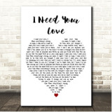 Calvin Harris I Need Your Love White Heart Song Lyric Print