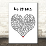 Harry Styles As It Was White Heart Song Lyric Print