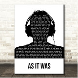 Harry Styles As It Was Black & White Man Headphones Song Lyric Print