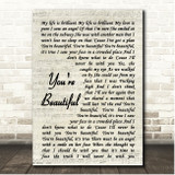 James Blunt You're Beautiful Vintage Script Song Lyric Print