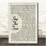 John Mayer Stop This Train Vintage Script Song Lyric Print