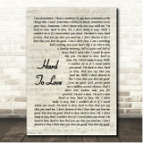 Lee Brice Hard To Love Vintage Script Song Lyric Print