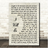 Lila McCann I Will Be Vintage Script Song Lyric Print