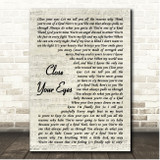 Michael Buble Close Your Eyes Vintage Script Song Lyric Print