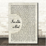Nelly Furtado Im Like a Bird Vintage Script Song Lyric Print