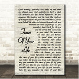 Paul Anka Times Of Your Life Vintage Script Song Lyric Print